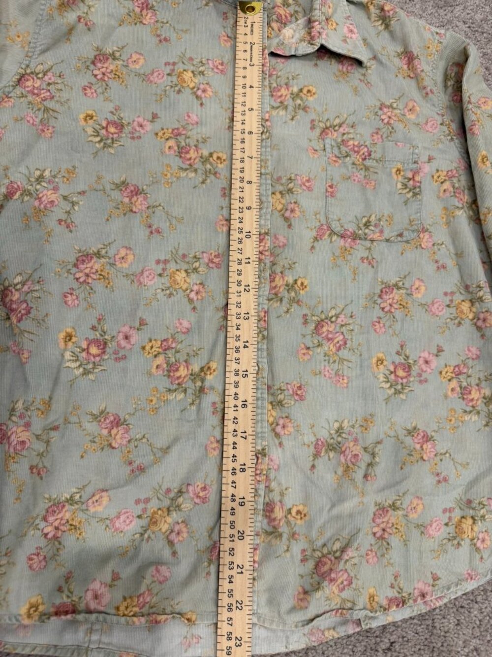 L.L. Bean Women's L Floral Corduroy Shirt Y2K 90s Cottagecore Prairie Roses - Picture 5 of 9